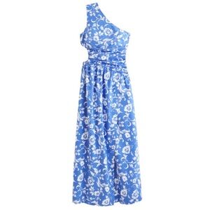 NWOT Abercrombie & Fitch Floral One-Shoulder Blue Maxi Dress size Large Petite